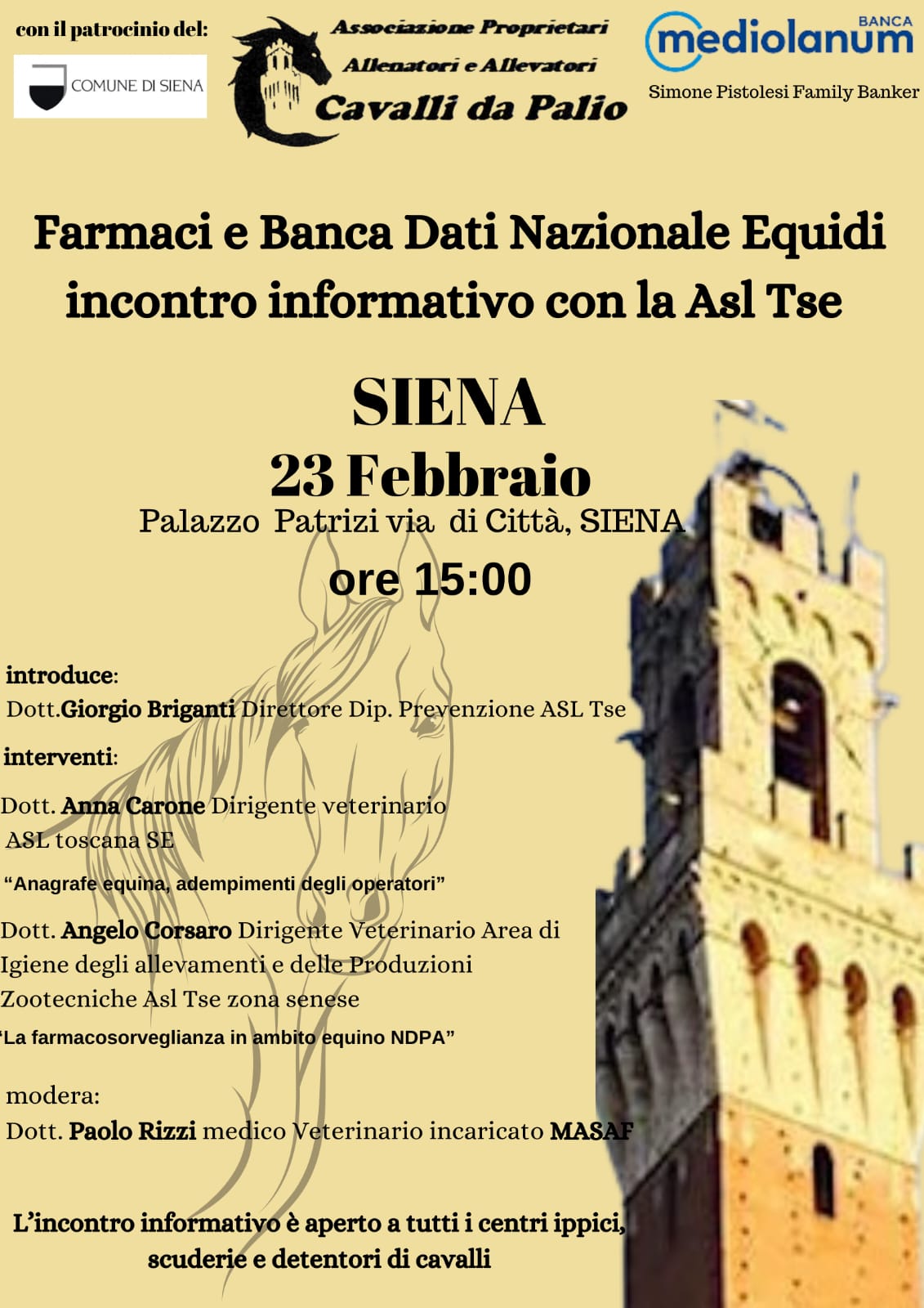 Siena: il 23 febbraio un incontro sulla gestione della banca dati nazionale del cavallo 
