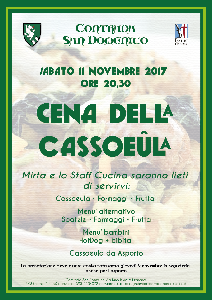 Contrada San Domenico: sabato la cena della cassoeula