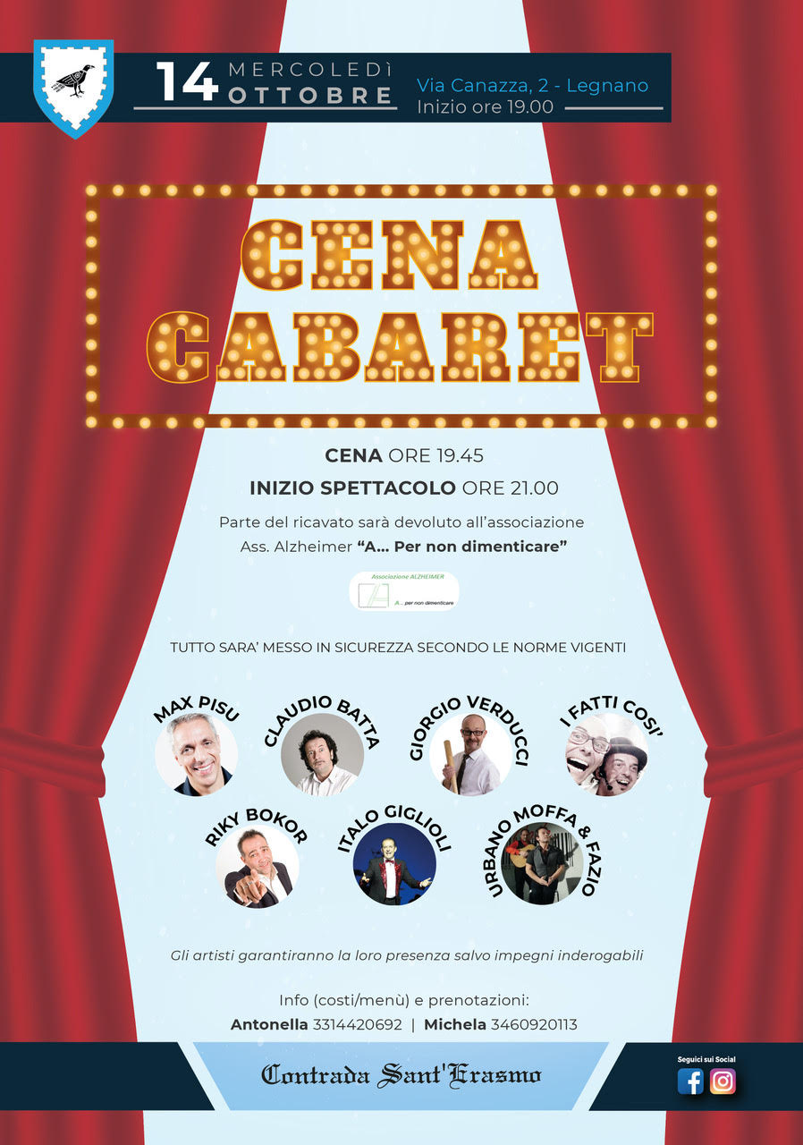 Contrada Sant'Erasmo: il 14 ottobre Cena Cabaret